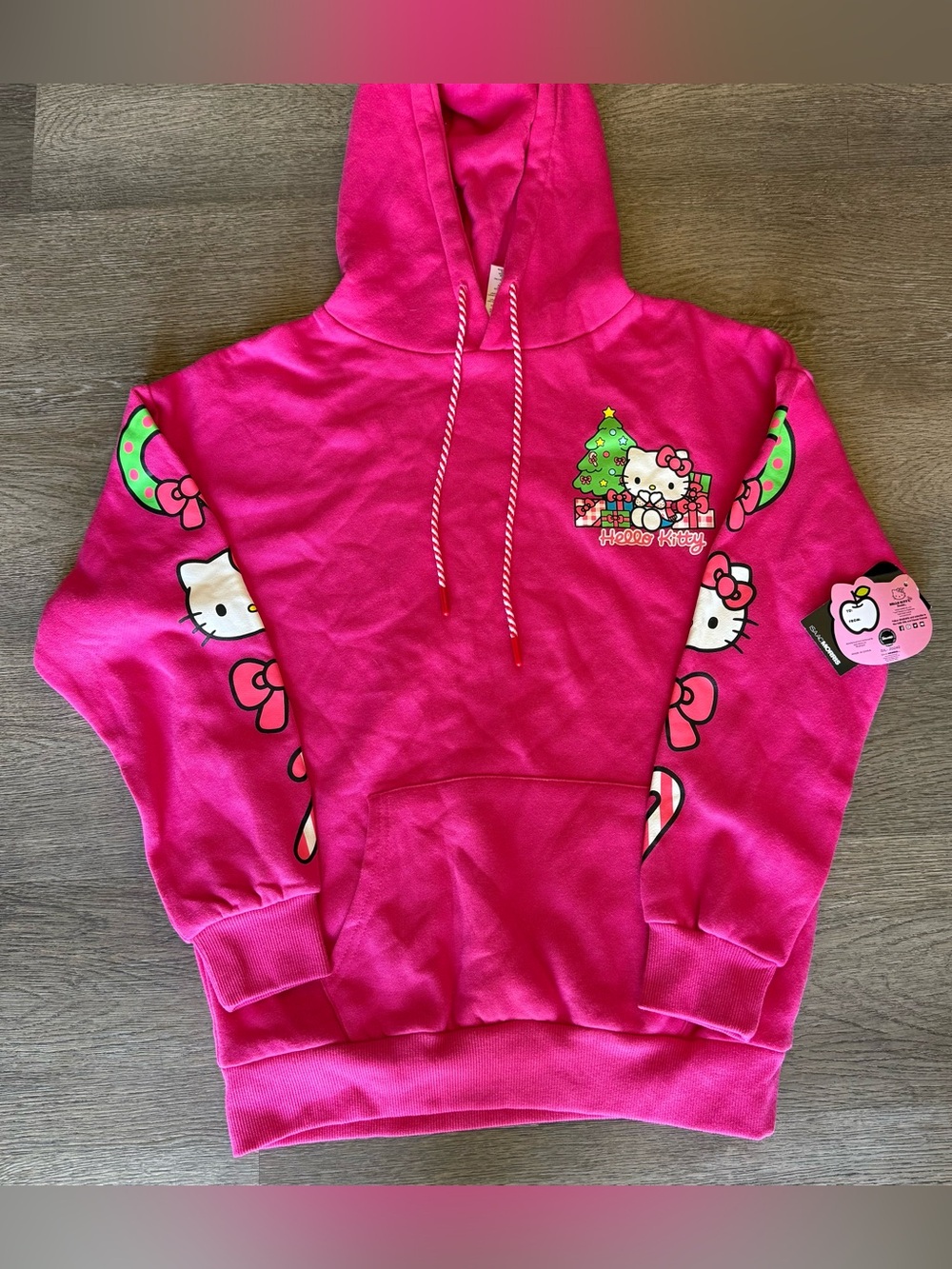 Hello Kitty Bright Pink Graphic Hoodie with Holiday Motif
